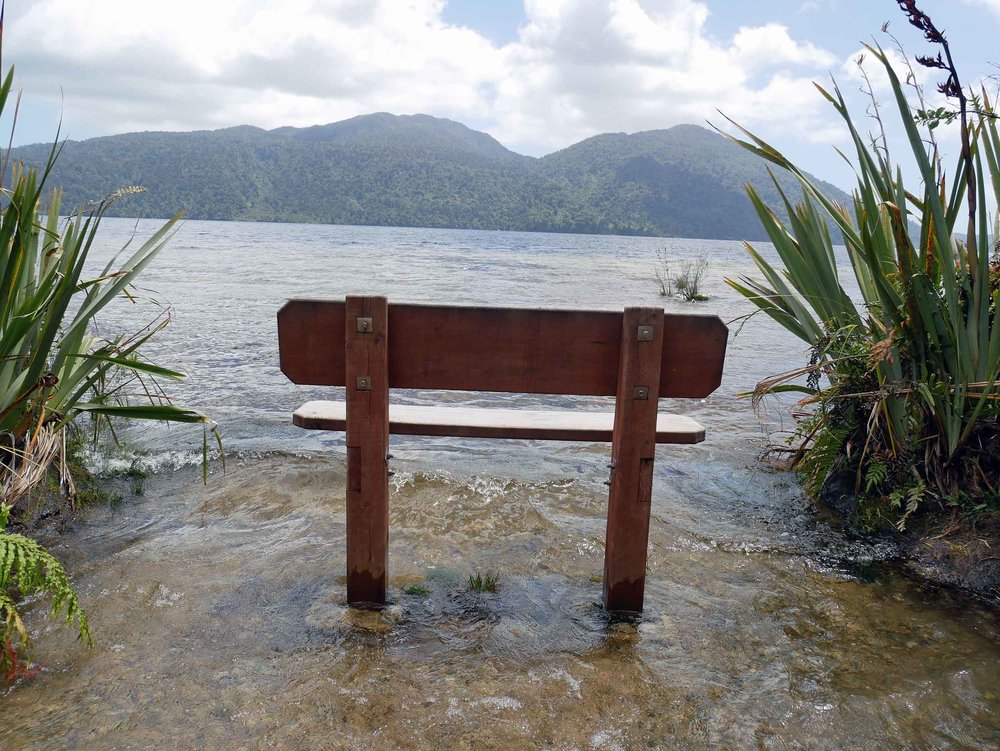  High tide at Lake Kaniere near Dorothy Falls and Hokitika, which was our first stop on the West Coast after braving Arthur's Pass (Jan 5). 