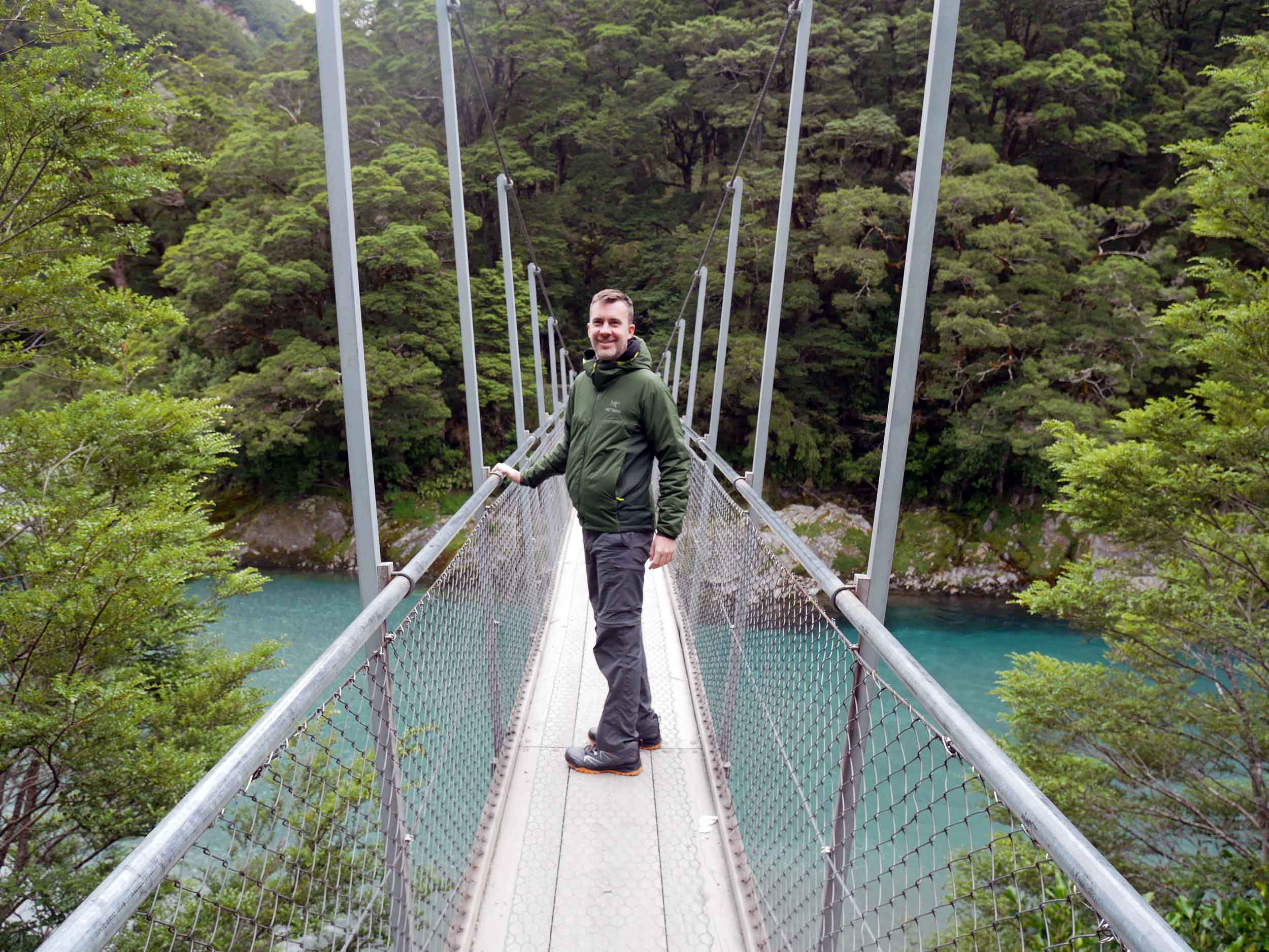  The Hokitika Gorge features ice blue water and a famous swing bridge (Jan 5).&nbsp; 