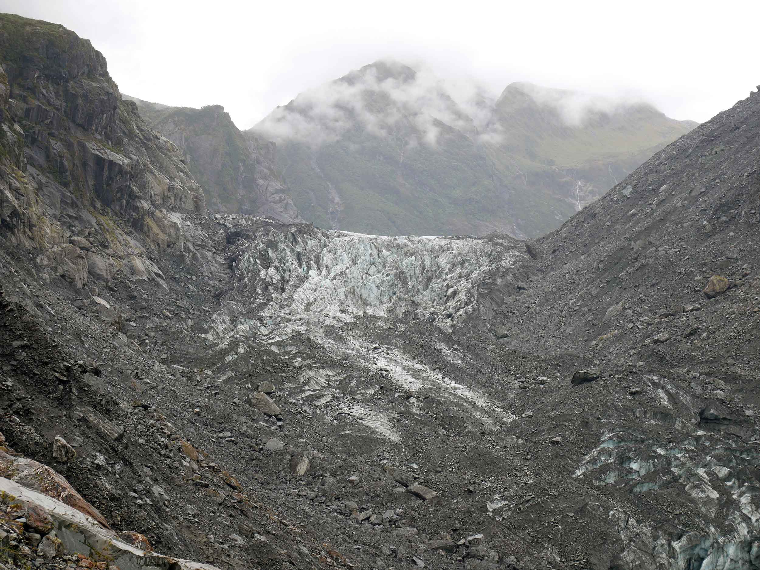  We trekked up to within 400 metres of Fox Glacier, one of the few in the world to end in rainforest (Jan 6).&nbsp; 