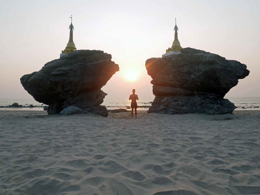  Martin taking pause at Kyauk Maumghnama Pagoda, or 'brother and sister rocks'. 