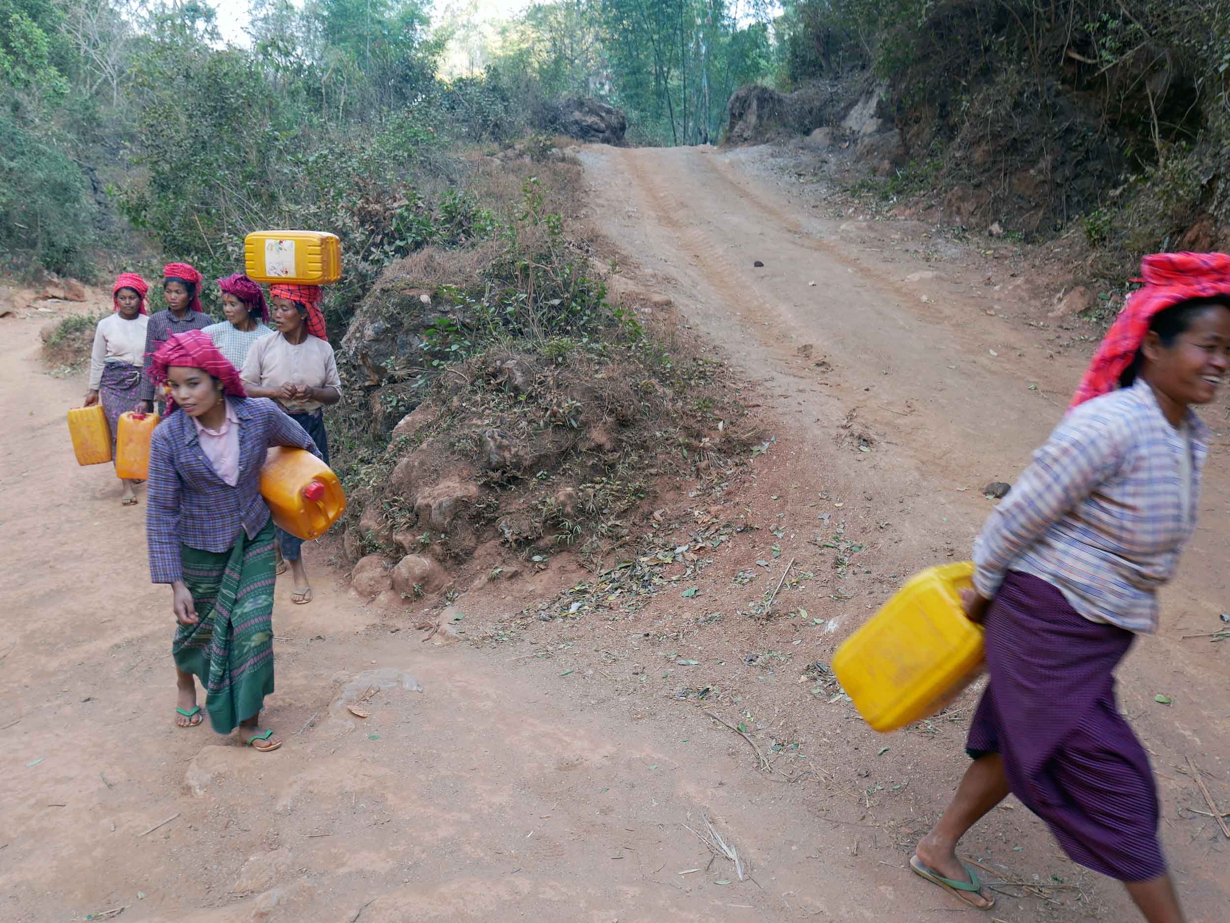  As we neared Pattu Pauk village, where we would spend the night, we passed local women walking to the well to collect water (Feb 20).&nbsp; 