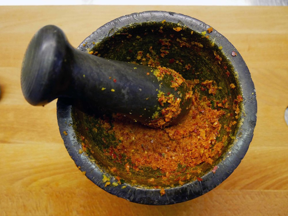  The curry paste is complete and ready to mix with coconut milk (March 10). 
