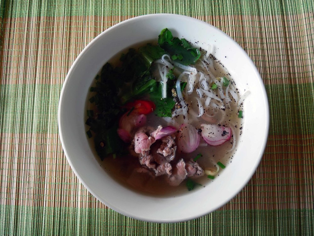 And voila! Our first attempt at Beef Pho, with a little fish sauce and red chili for flavoring. 