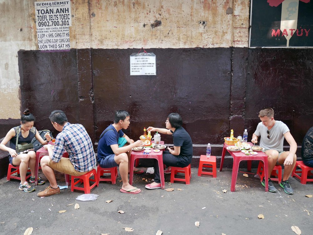  For breakfast the next morning, we found ourselves sitting in the alleyway at Banh Mi Hoa Ma for eggs and coffee (March 14). 