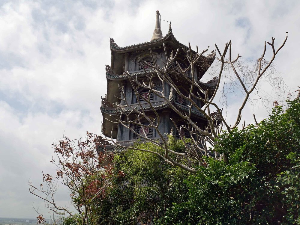  On Marble Mountain, the towering Xa Loi Pagoda overlooks the coast of the East Vietnam Sea.&nbsp; 