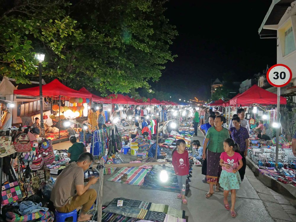  The bustling, crowded night market in Luang Prabang was full of activity and tourist treats. 