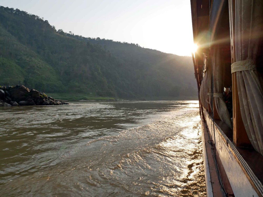  Our 2-day slow boat journey up the Mekong would take us north-west toward the Thai border (April 6).&nbsp; 