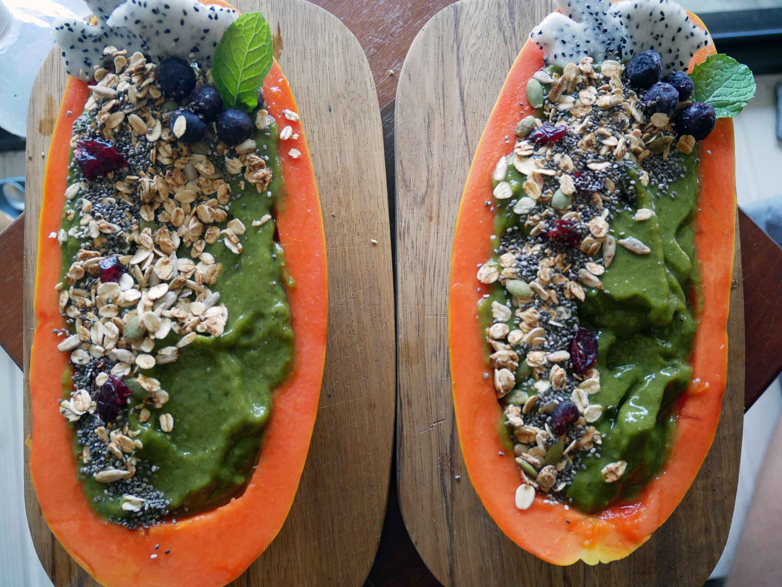  Our favorite dish at Wholey Wonder was the  papaya smoothie bowl  filled with raw, organic goodness.&nbsp; 