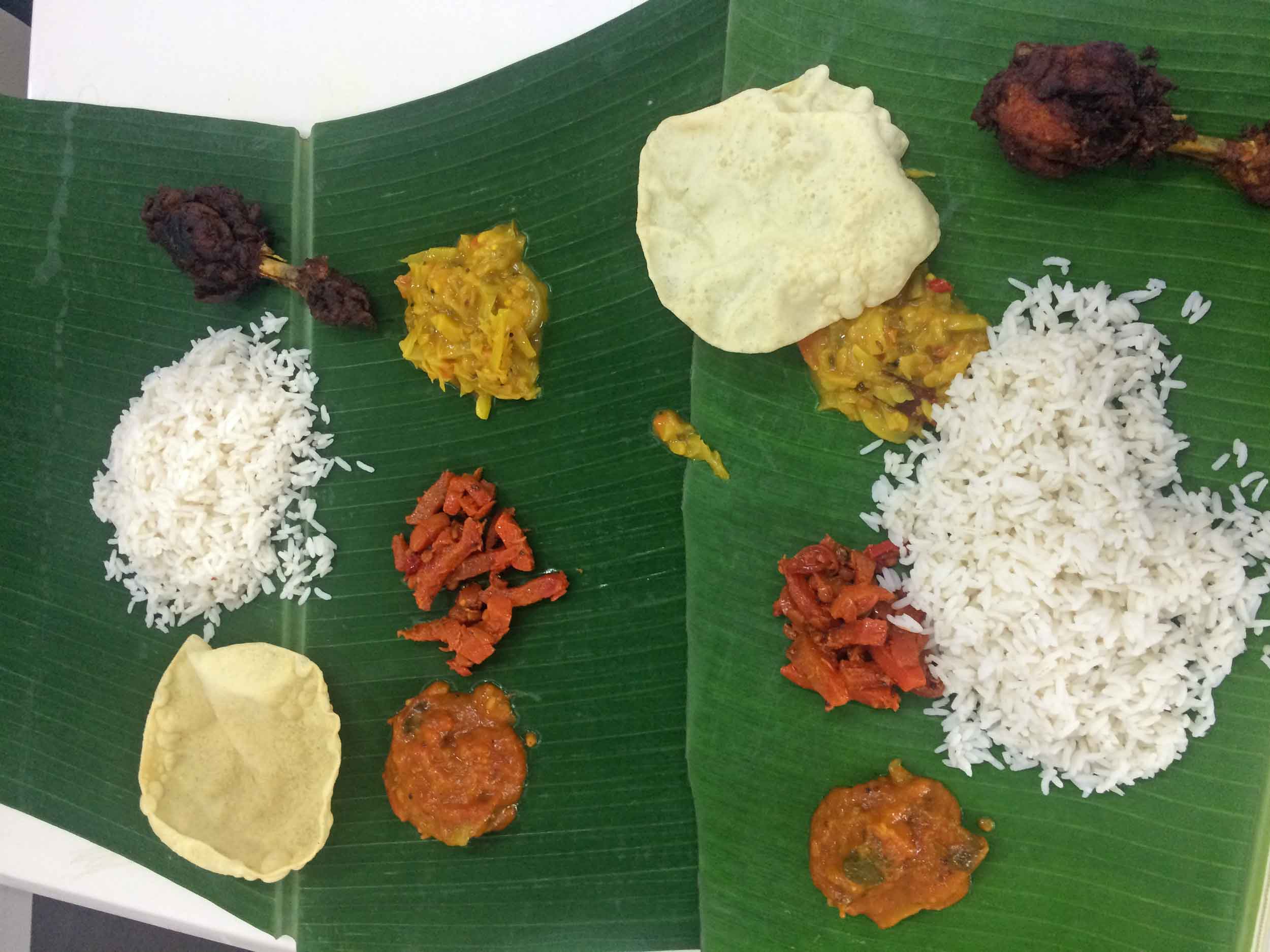  We chose a restaurant known for its  banana leaf rice and chicken curry .&nbsp; 