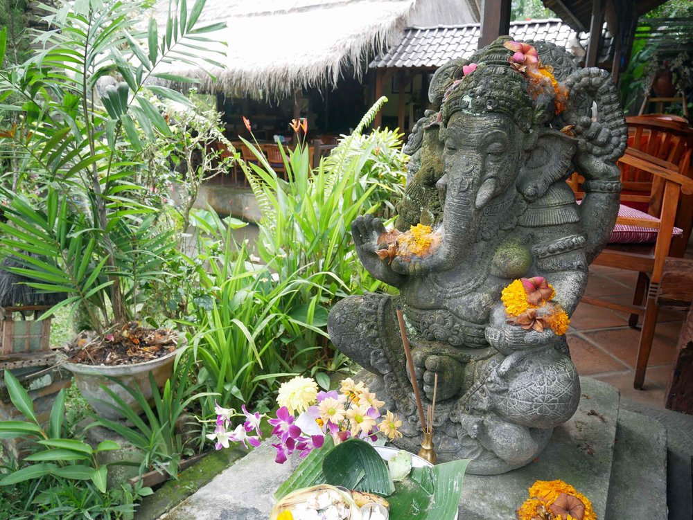  Throughout Bali, and especially in Ubud, there are many shrines and statues, this one of Ganesh, the elephant-headed Hindu god of wisdom.&nbsp;&nbsp; 