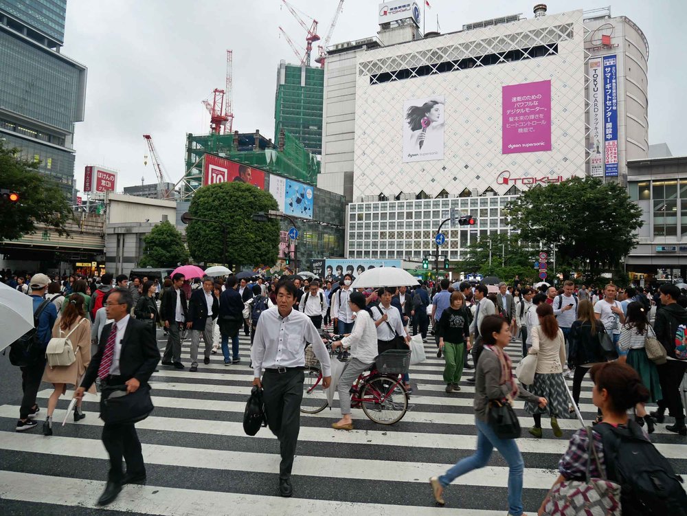  Making our way back through busy Shibuya Crossing in time for evening rush hour.&nbsp; 