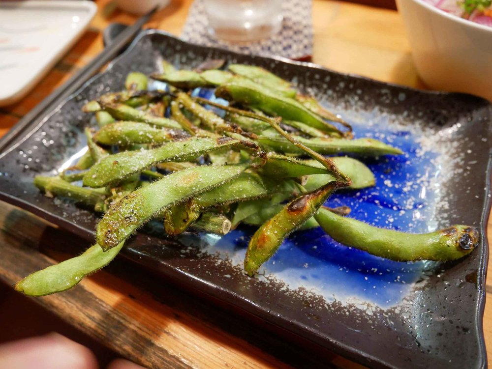  Charcoal blistered edamame to start.&nbsp; 