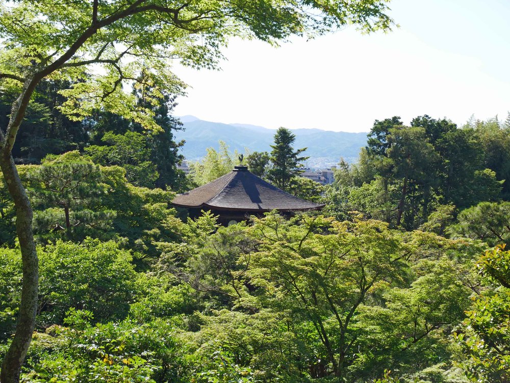  Beautiful view over the Kyoto valley from atop the Ginkaku-ju temple complex's upper fields. 