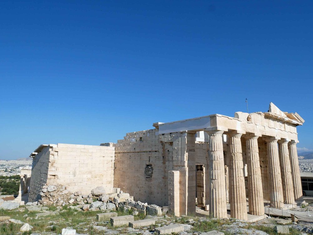  Erechtheum Temple is on the north side of the Acropolis and is dedicated to both Athena and Poseidon. 