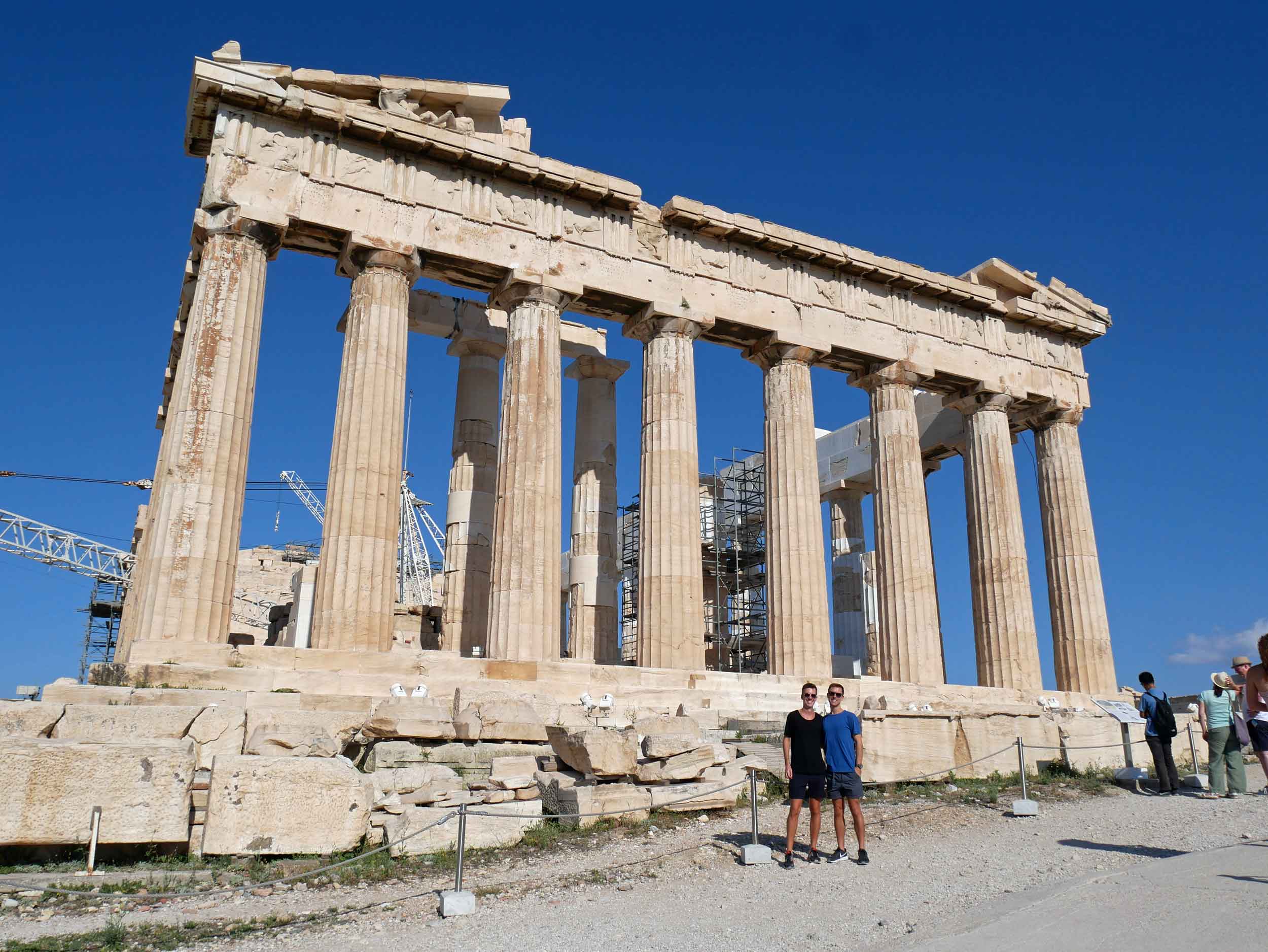  The Parthenon's massive foundations were made of limestone while its columns were made of Pentelic marble. &nbsp; 