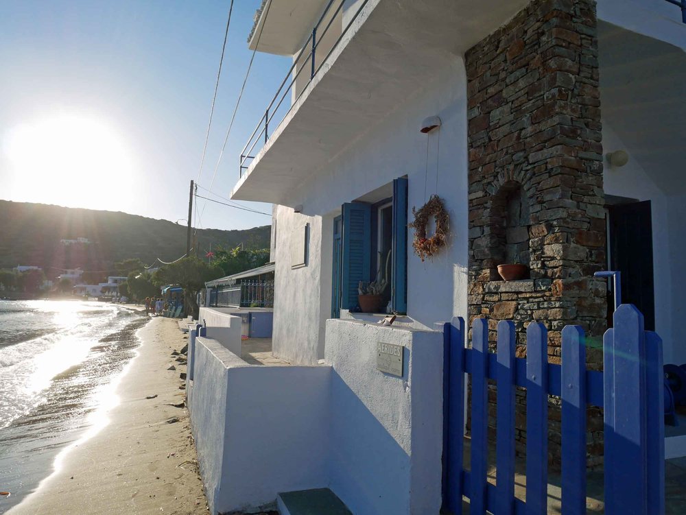  Our 'home' for the week on the quiet island of Sifnos, the gorgeous  Aerides Boutique Rooms &nbsp;on Vathi beach was as close as it gets to beachfront. 