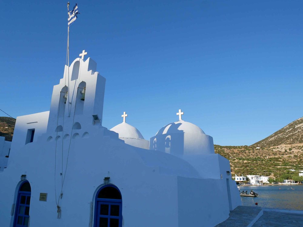  The beautiful church on Vathi bay catching the last rays of sunlight. 