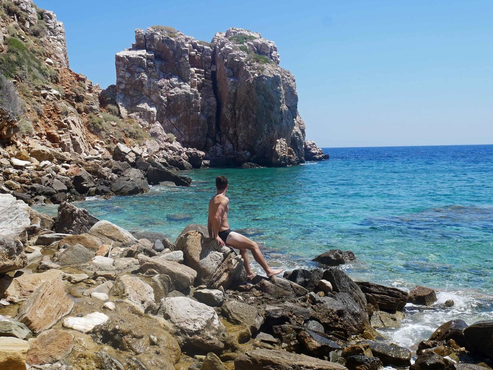  Martin taking a moment to enjoy the pristine waters of Panagia Poulati. 