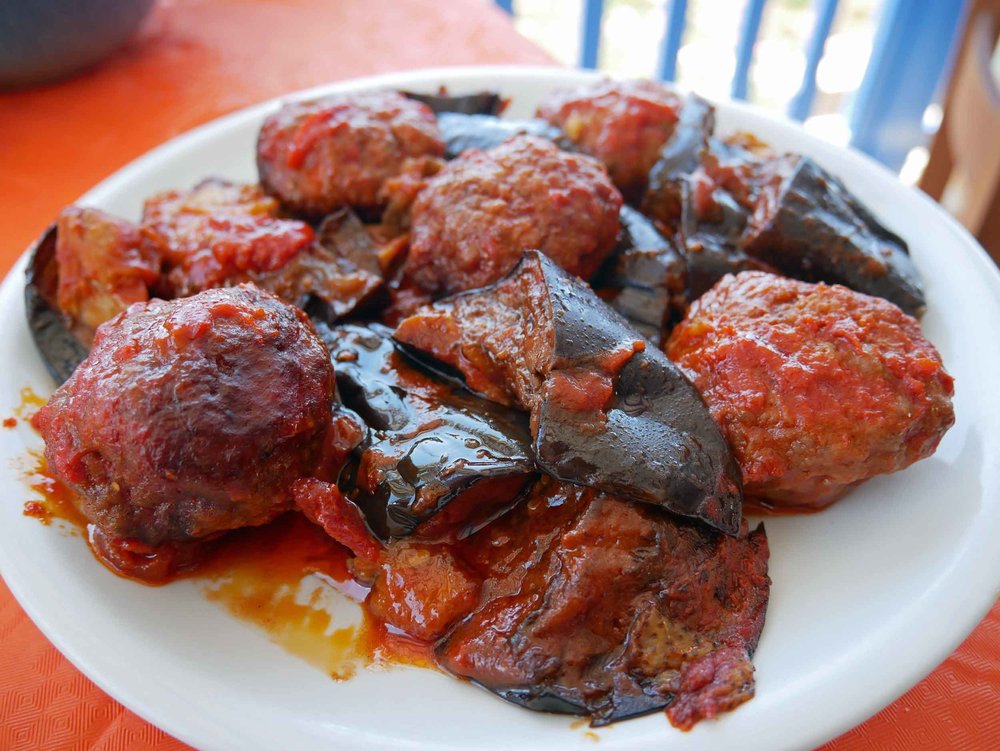  Worth the search, we made it to the delicious Astro restaurant in Kastro, sharing a house specialty of meatballs and eggplant in a tomato sauce. 