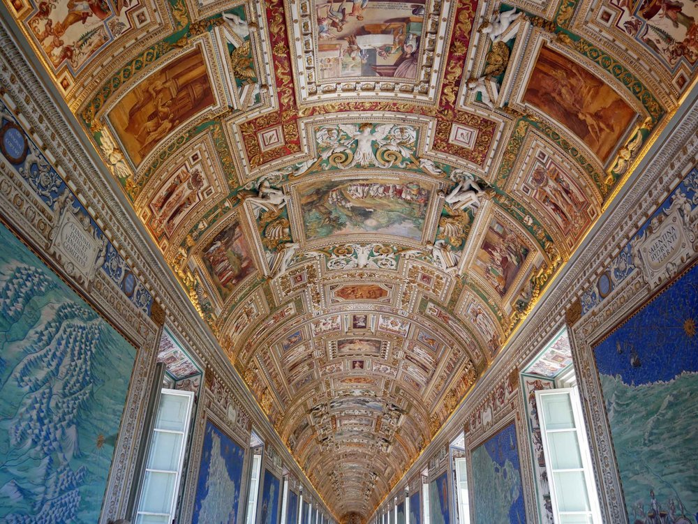  Our first stop in Rome was the Vatican, where we stood in awe under the ceiling of the Sistine Chapel. No photos were allowed, but the Map Room was also fantastic with ancient frescos of Italy (July 12).&nbsp; 