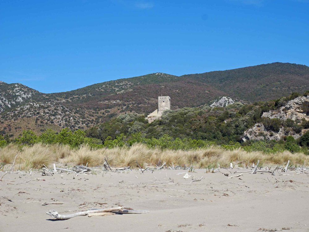 Maremma is rustic and wild beach with seagrass and driftwood dotting the long strip of sand and fortress towers and rust-colored hills beyond.&nbsp; 