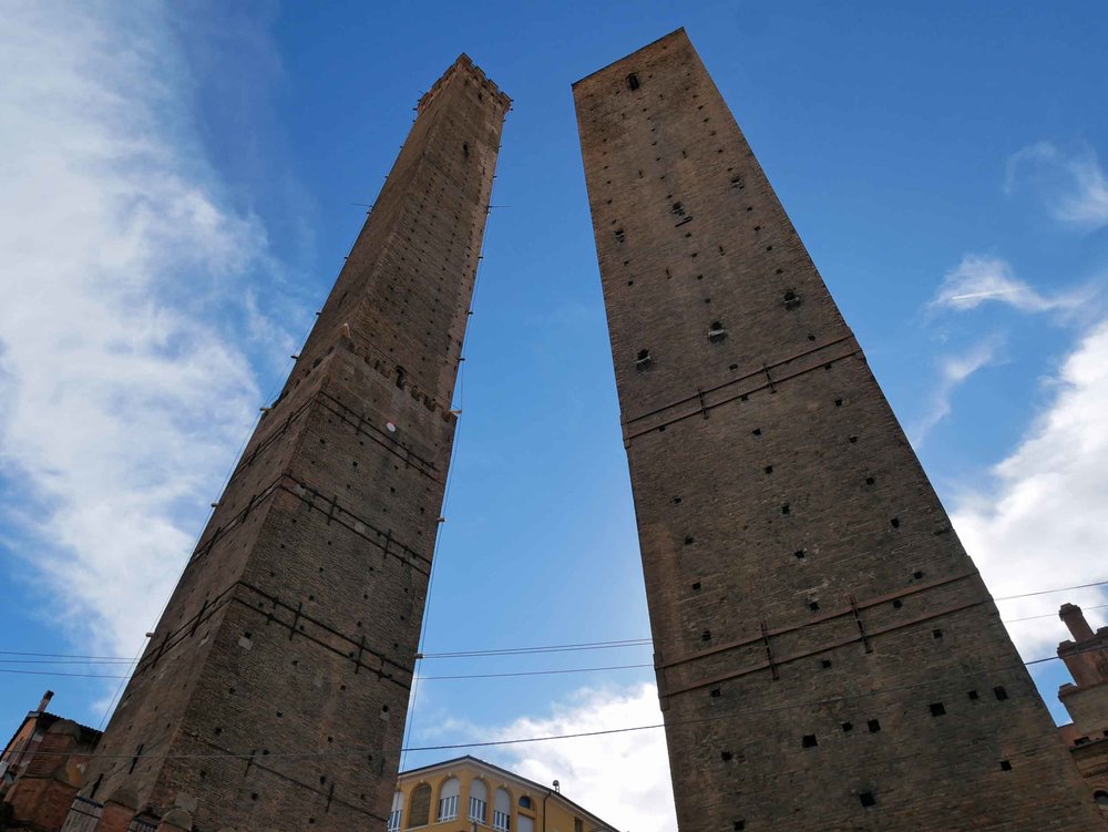  Bologna was once home to many towers used by wealthy families for defense,&nbsp;and these are two famous leftovers, one with a distinct lean.&nbsp; 