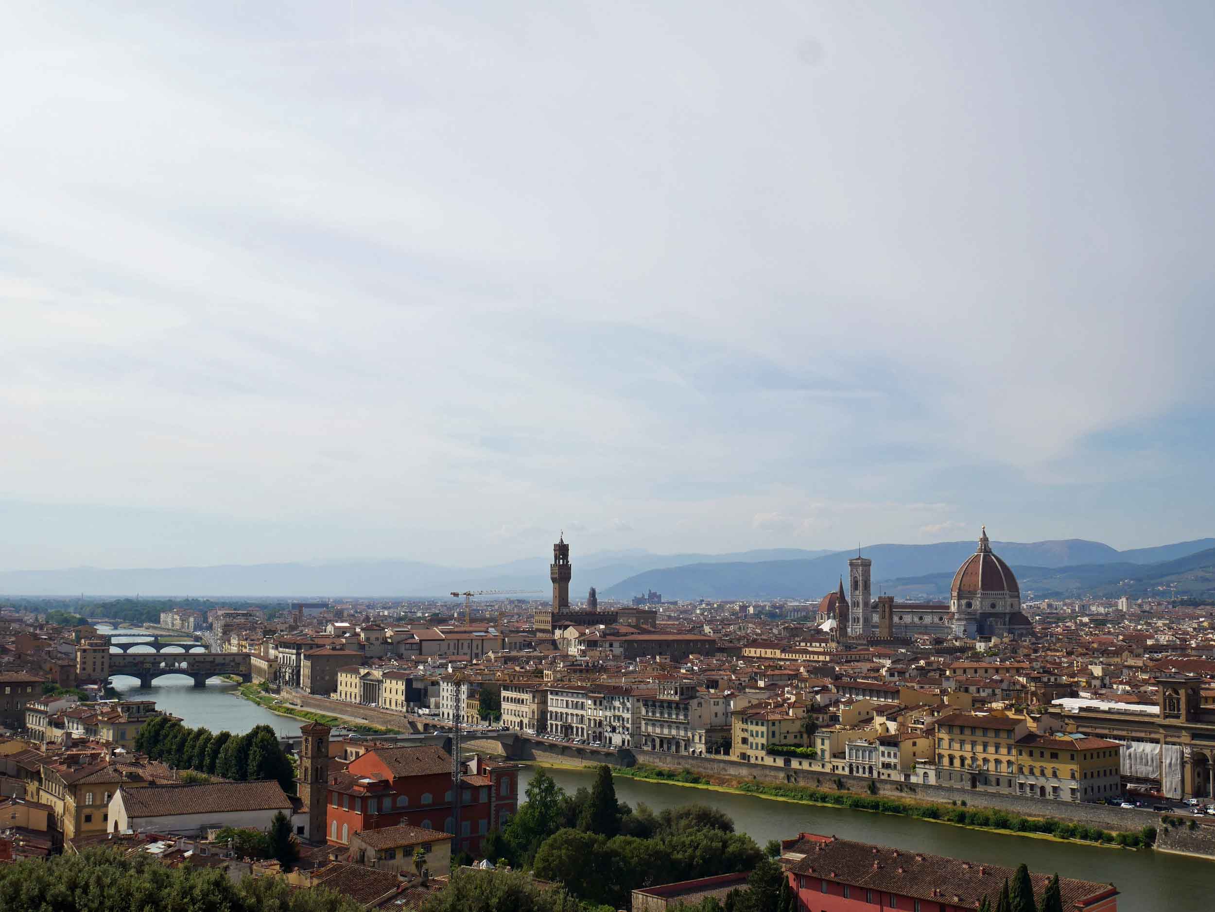 The spectacular view of the Florentine cityscape, including terra-cotta tiled Cathedral dome,&nbsp;from Piazzale Michelangelo.&nbsp; 