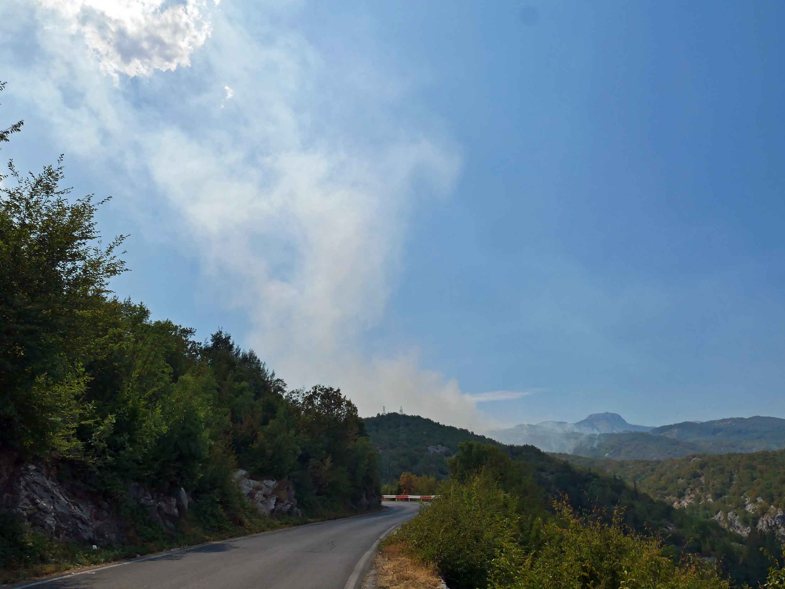  From Montenegro's coast, we drove up into the interior near the former capital of Cetinje, which was surrounded by burning forest and smokey hills because of drought and heat.&nbsp; 