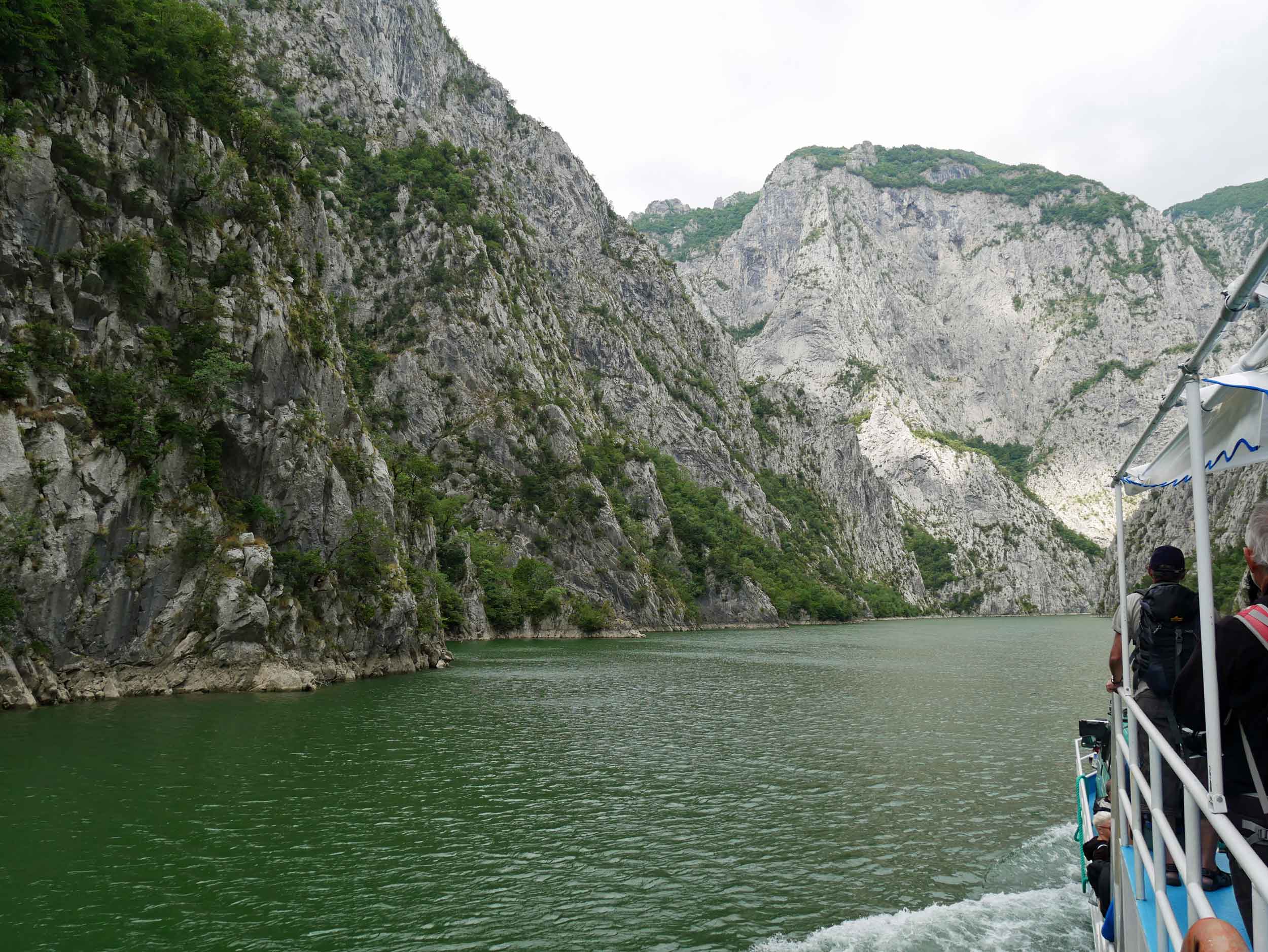  The next day, we took a ferry up the Koman Reservoir, which is surrounded by near vertical canyon walls, toward the village of Valbona where we would begin our trek (Aug 14).&nbsp; 