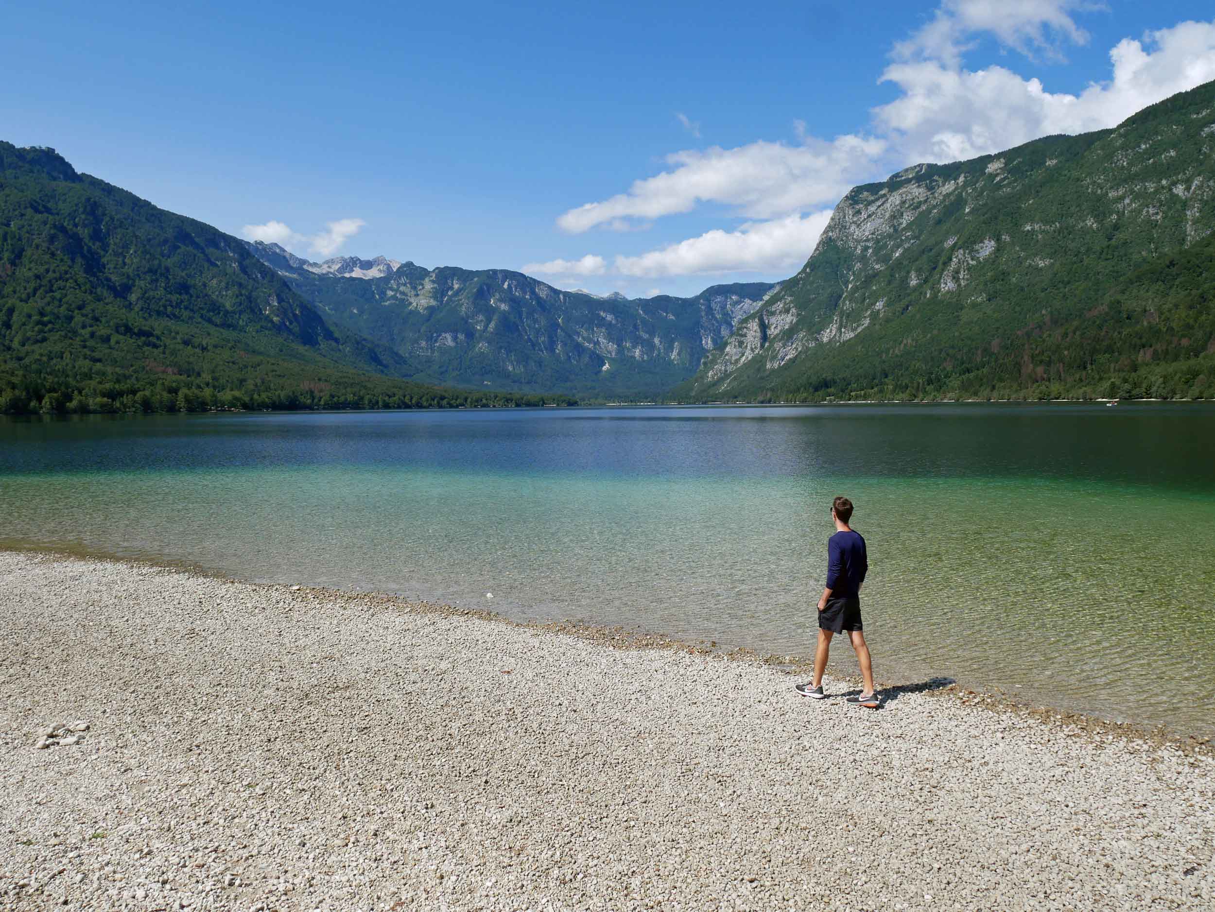  We spent the day at Slovenia's largest lake, Bohinj, which was active with kayaks, volleyball and cyclists.&nbsp;&nbsp; 