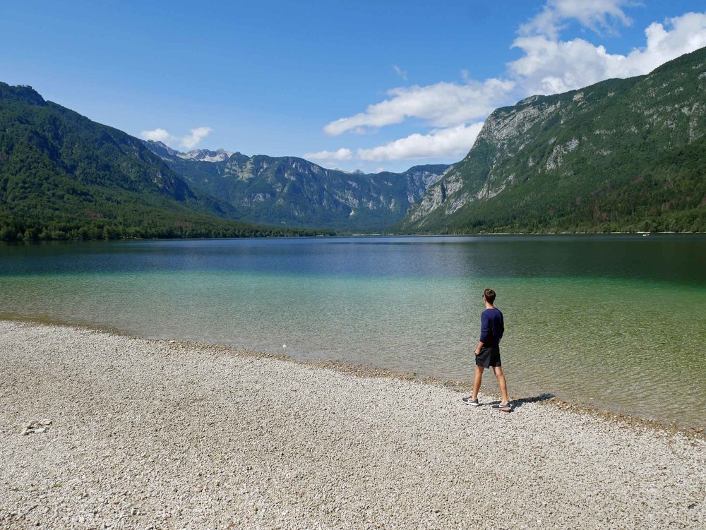  We spent the day at Slovenia's largest lake, Bohinj, which was active with kayaks, volleyball and cyclists.&nbsp;&nbsp; 