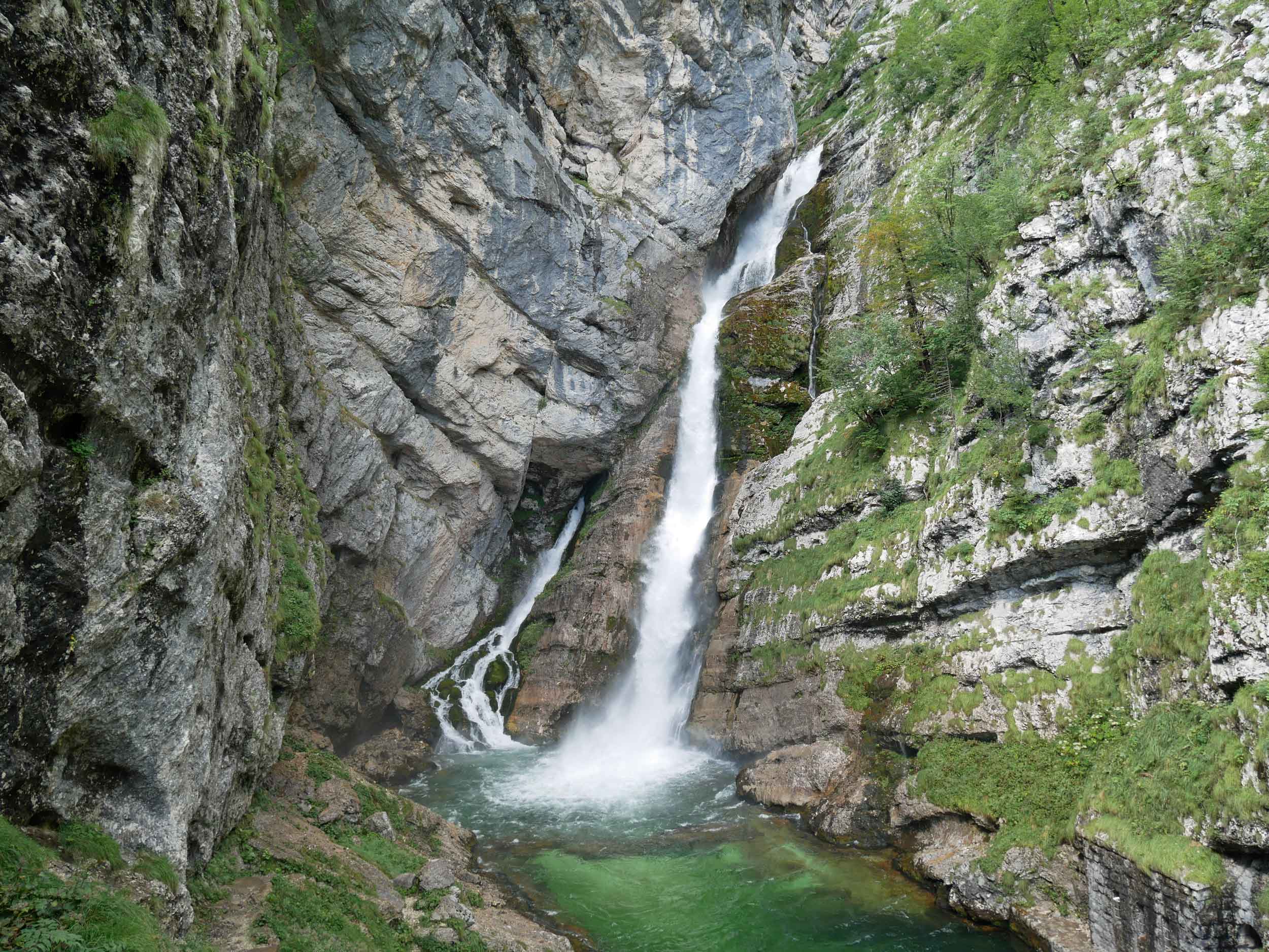  Nearby, we hiked up to Savica Waterfall, which cuts a deep gorge and feeds the headwaters of Sava Bohinjka. 