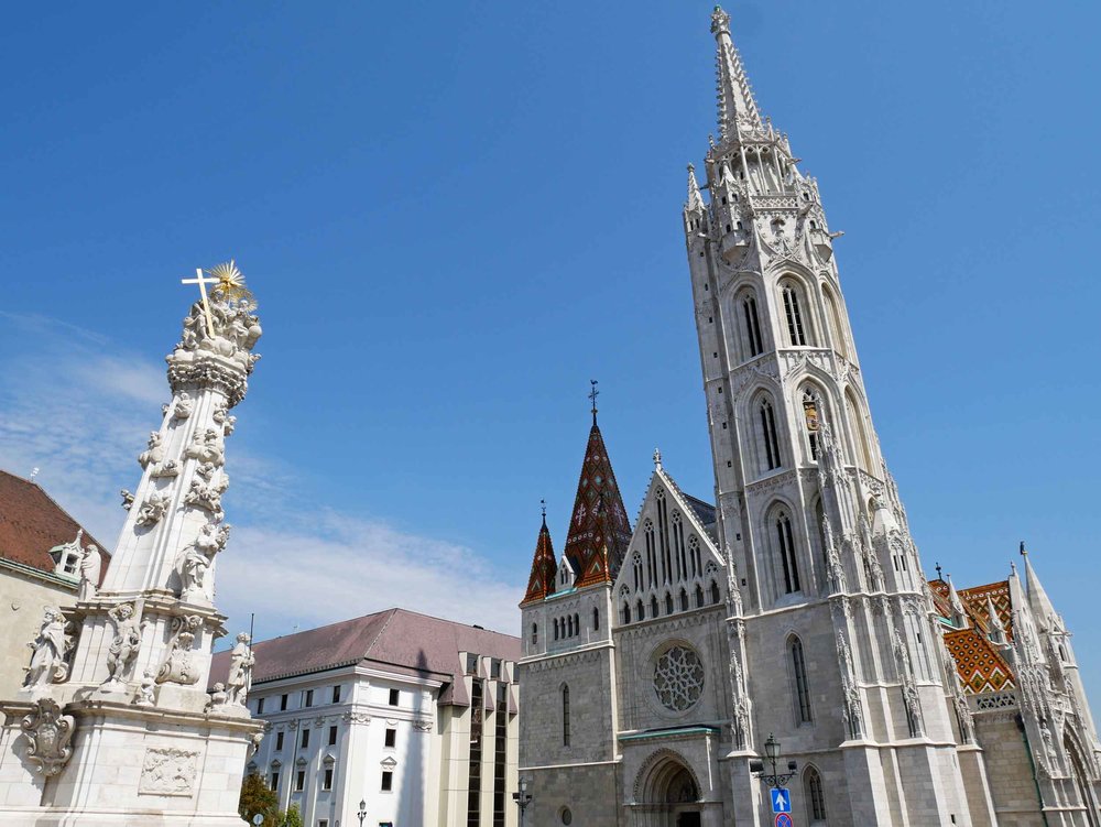  Matthias Church, constructed in the 14th century, stands at the front of Fisherman's Bastion in the Buda Castle district.&nbsp; 