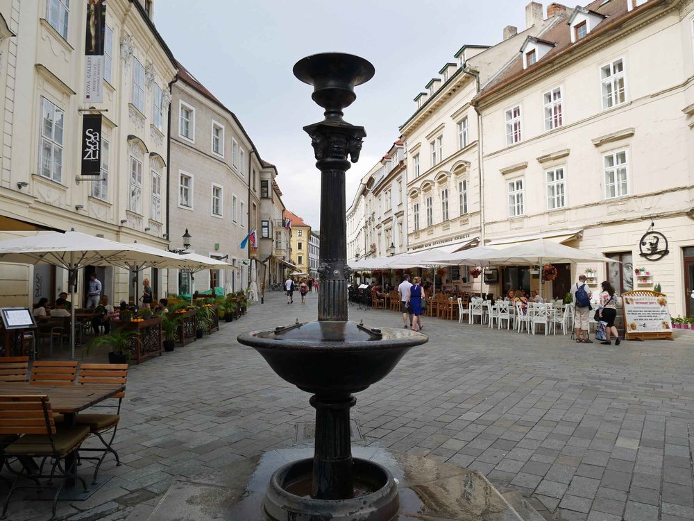  We ambled for hours around Bratislava’s huge cobblestone pedestrian zone. 