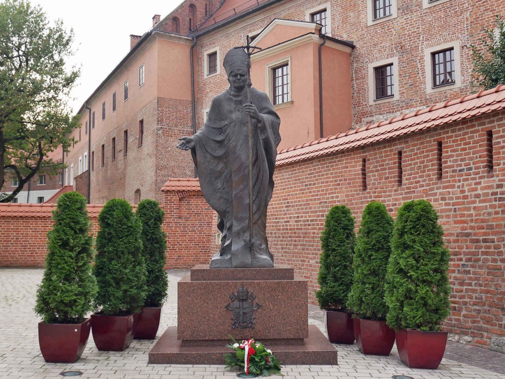  Statue of St. John Paul II, who hails from Poland,&nbsp;outside of Wawel Cathedral. 