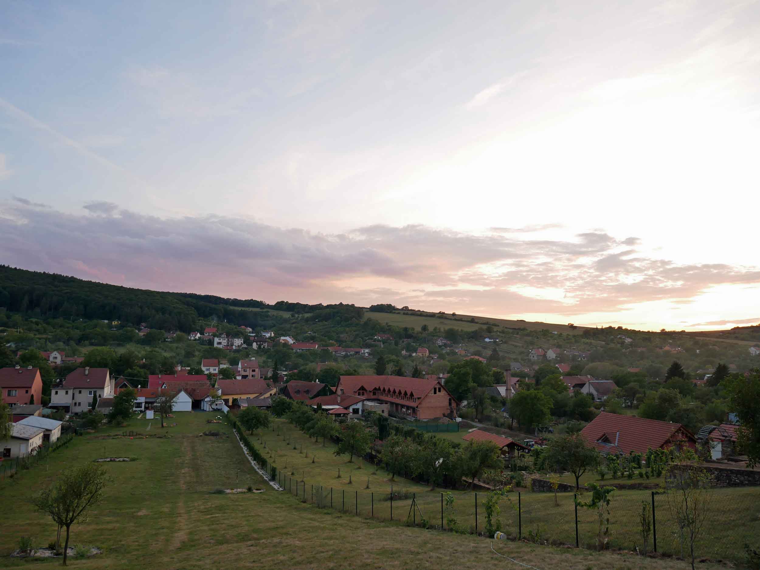  Sunset view from our cabin atop the rolling hills outside of Radějov, Czech Republic (Sept 5).&nbsp; 