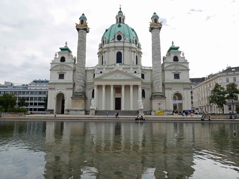  Opulent Karlskirche (St. Charles's Church) is a baroque church located on the south side of Karlsplatz in Vienna (Sept 6). 