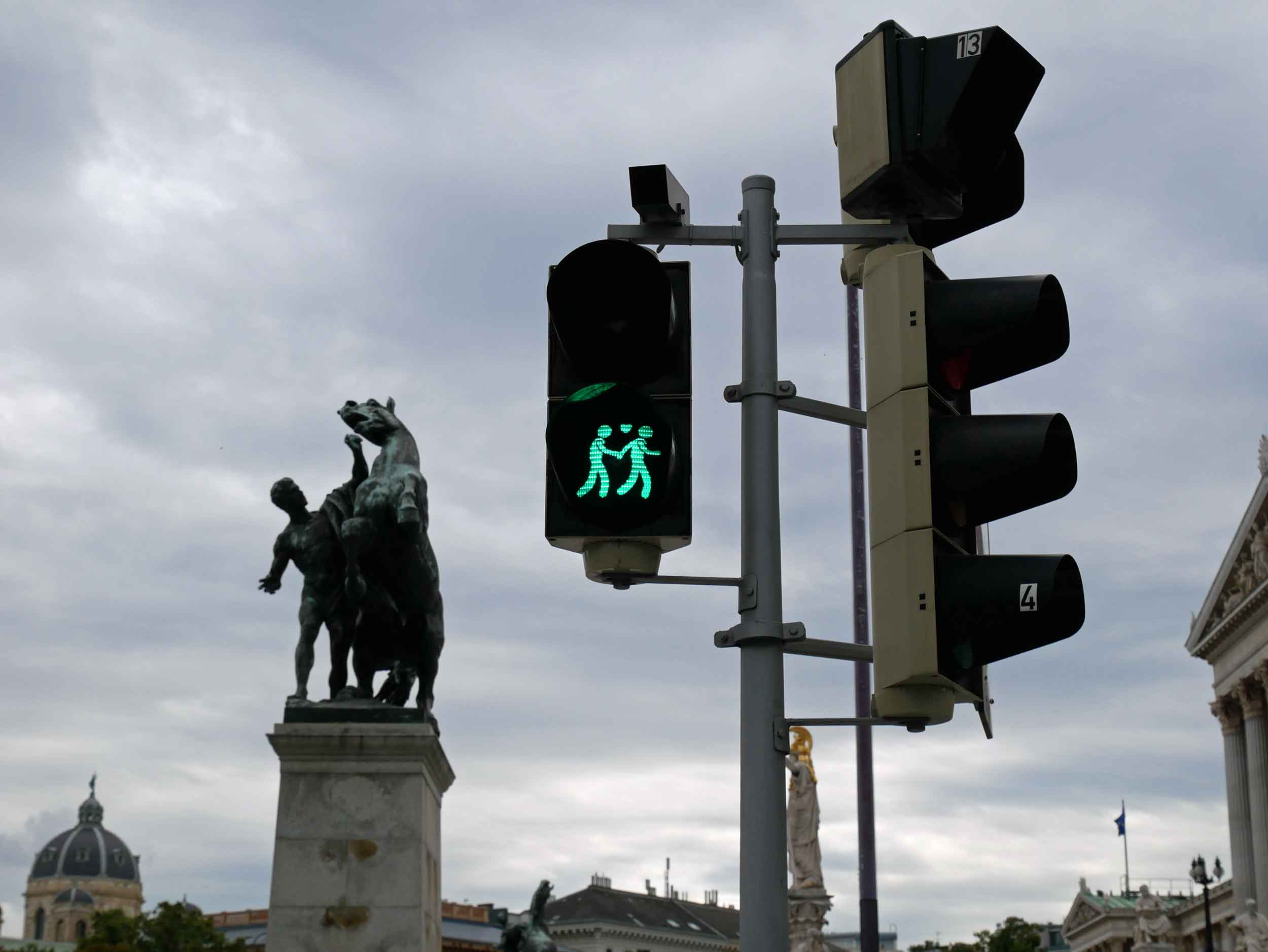  Gay, lesbian and straight couples adorn 120 crosswalk lights of Vienna, a sign of the city’s open-mindedness. 