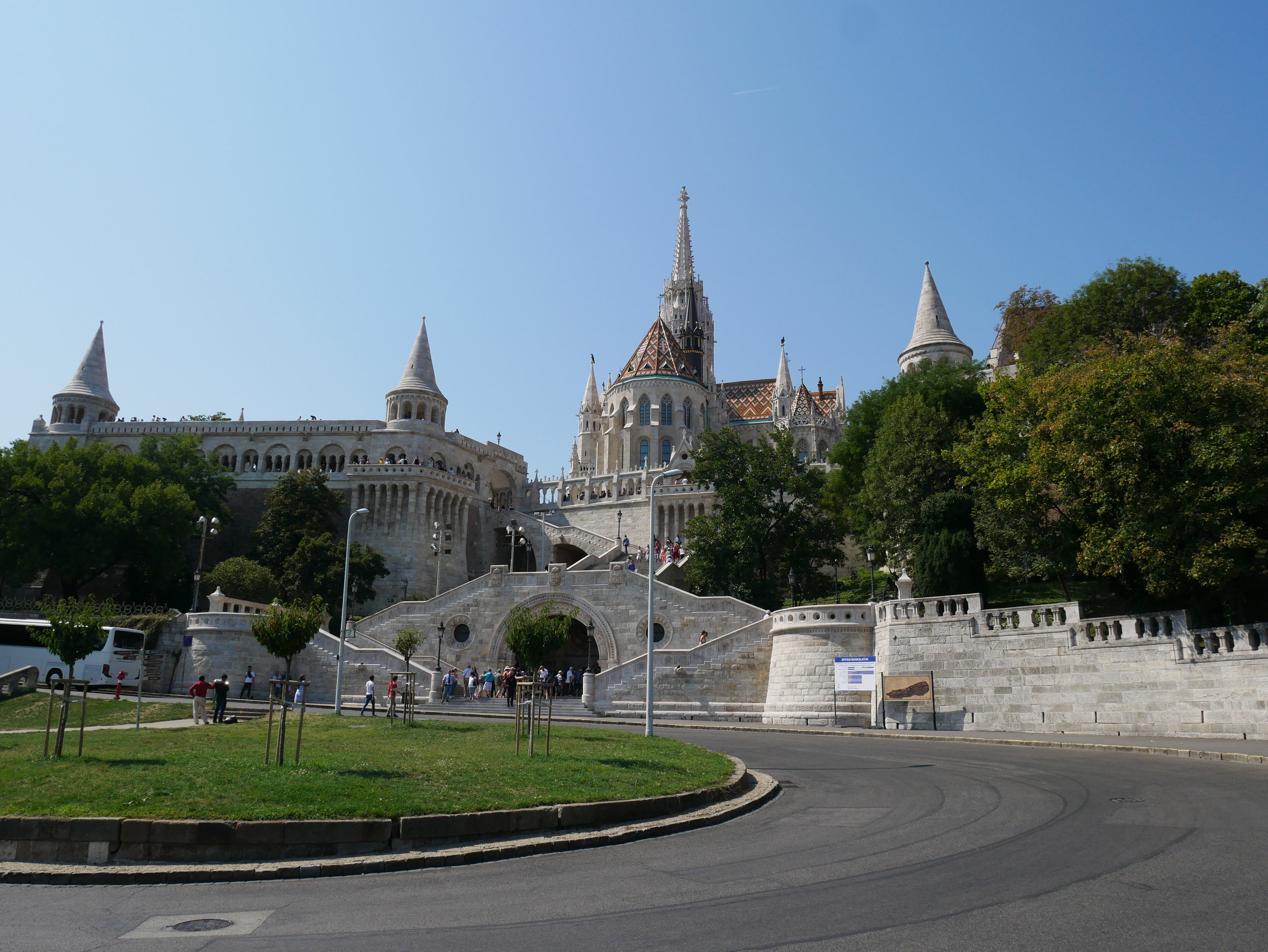  After climbing many stairs, we arrived at Fisherman's Bastion, a historic Buda terrace that overlooks the Danube.&nbsp; 