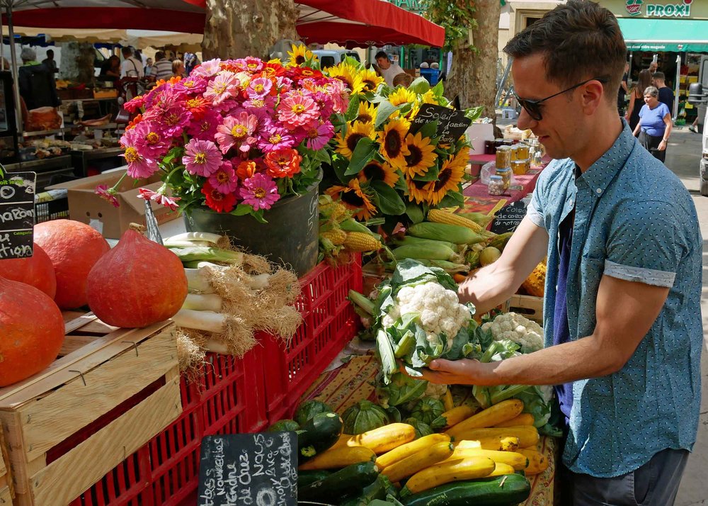  Martin exploring the local produce on offer at our favorite farmer’s market in Aix-en-Provence (Sept 8). 