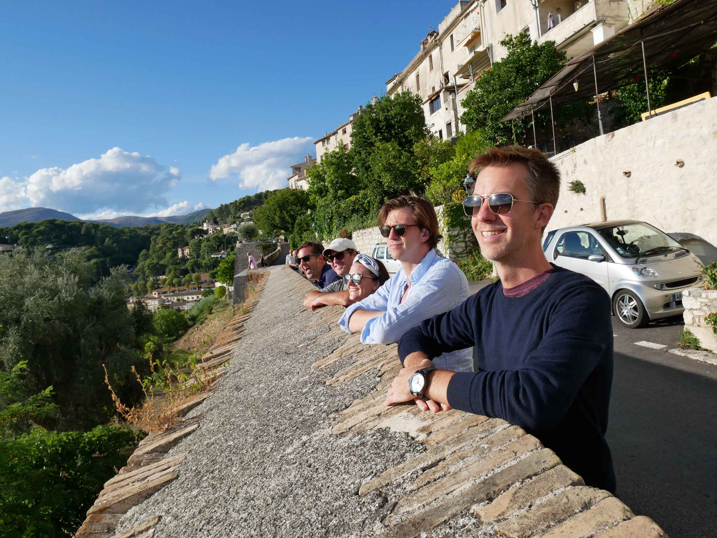  The crew taking in the evening sun in St. Paul de Vence. 