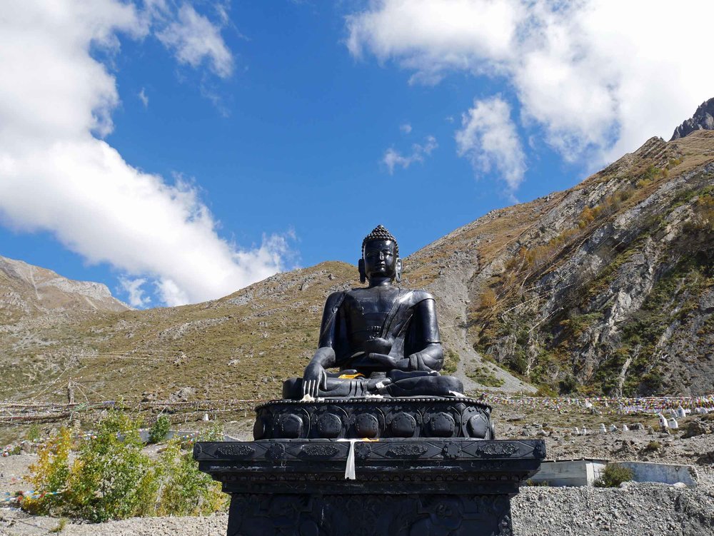  In Muktinath, we were greeted by an enormous Buddhist statue just as we finished the week-long journey. 