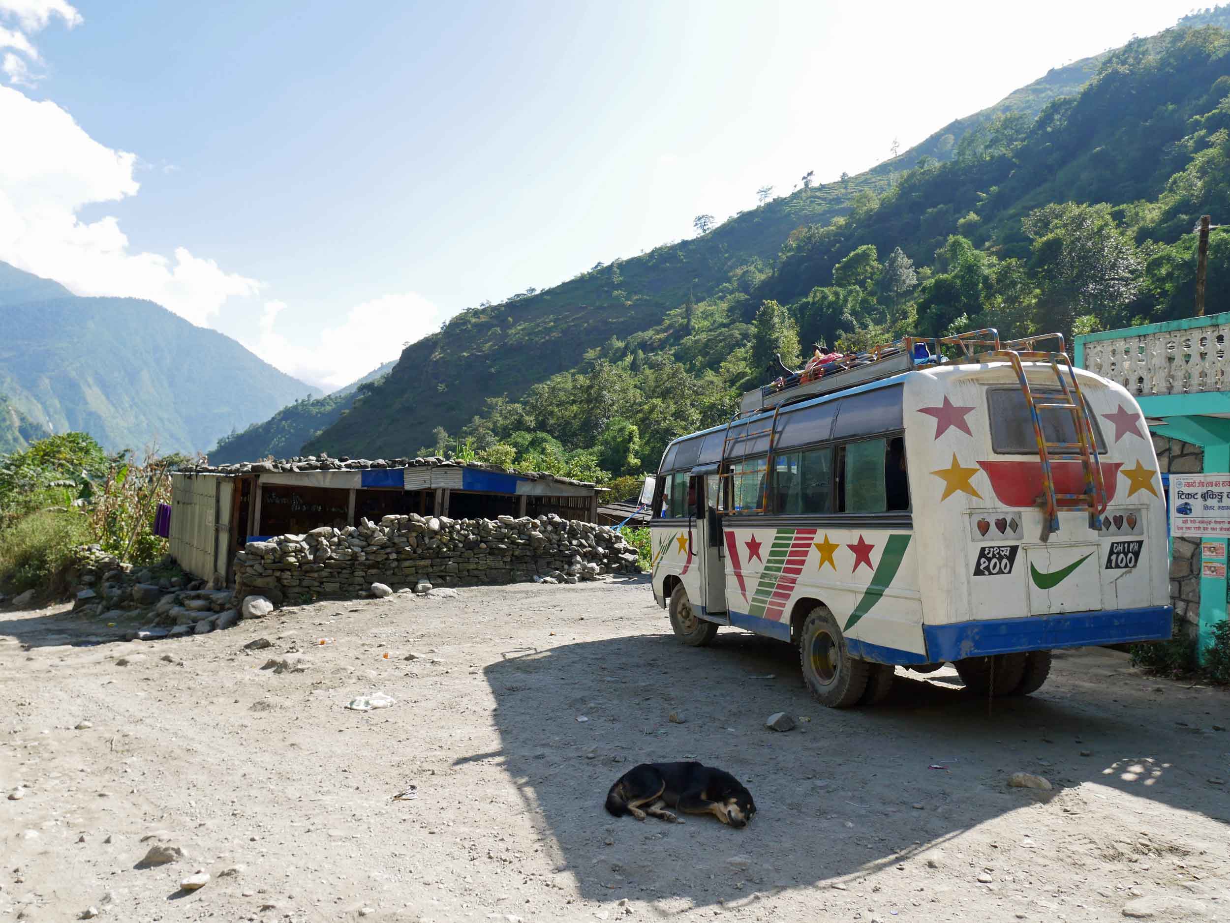  Our 17-hour return journey was largely spent on this shock-less artifact of a bus.&nbsp;We highly encourage you to take the short flight from Jomsom to Pokhara, instead. 