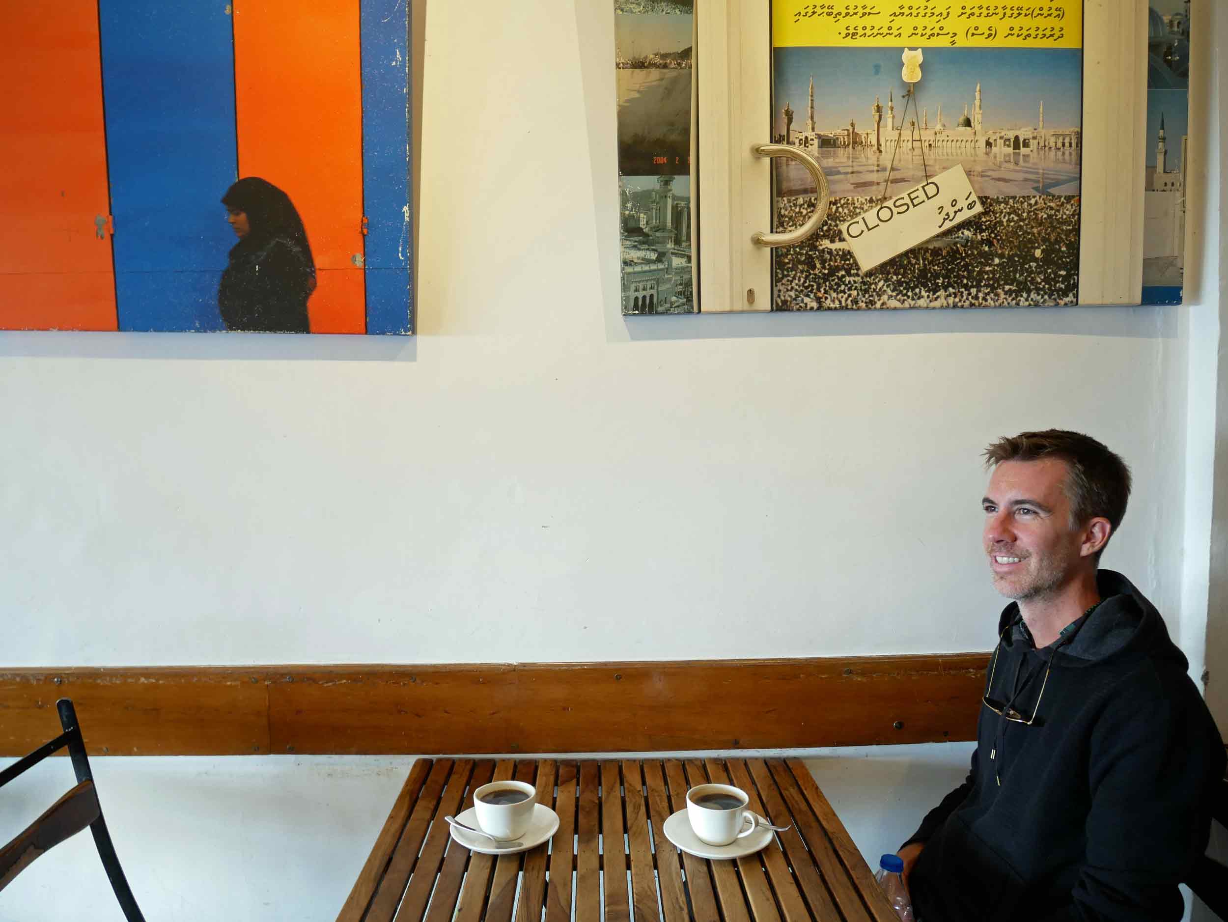  Trey sitting at our favorite coffee shop in McLeod Ganj –  Moonpeak Espresso.  