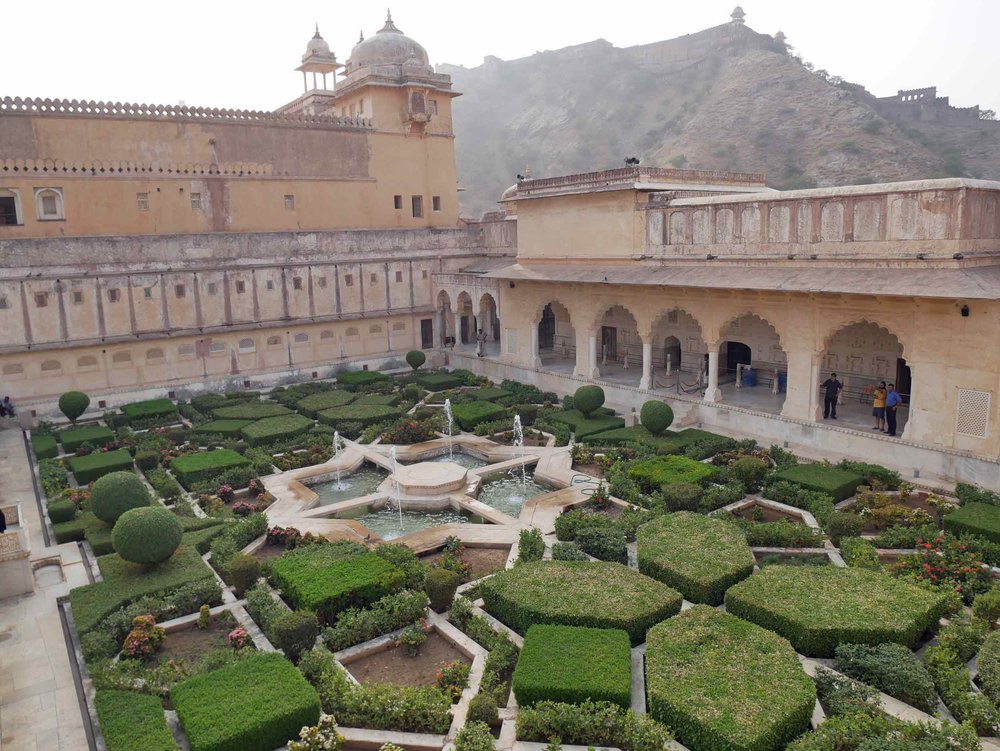  Ornamental gardens adorn the inner courtyards of Jaipur's Amer (or Amber)&nbsp;Palace. 