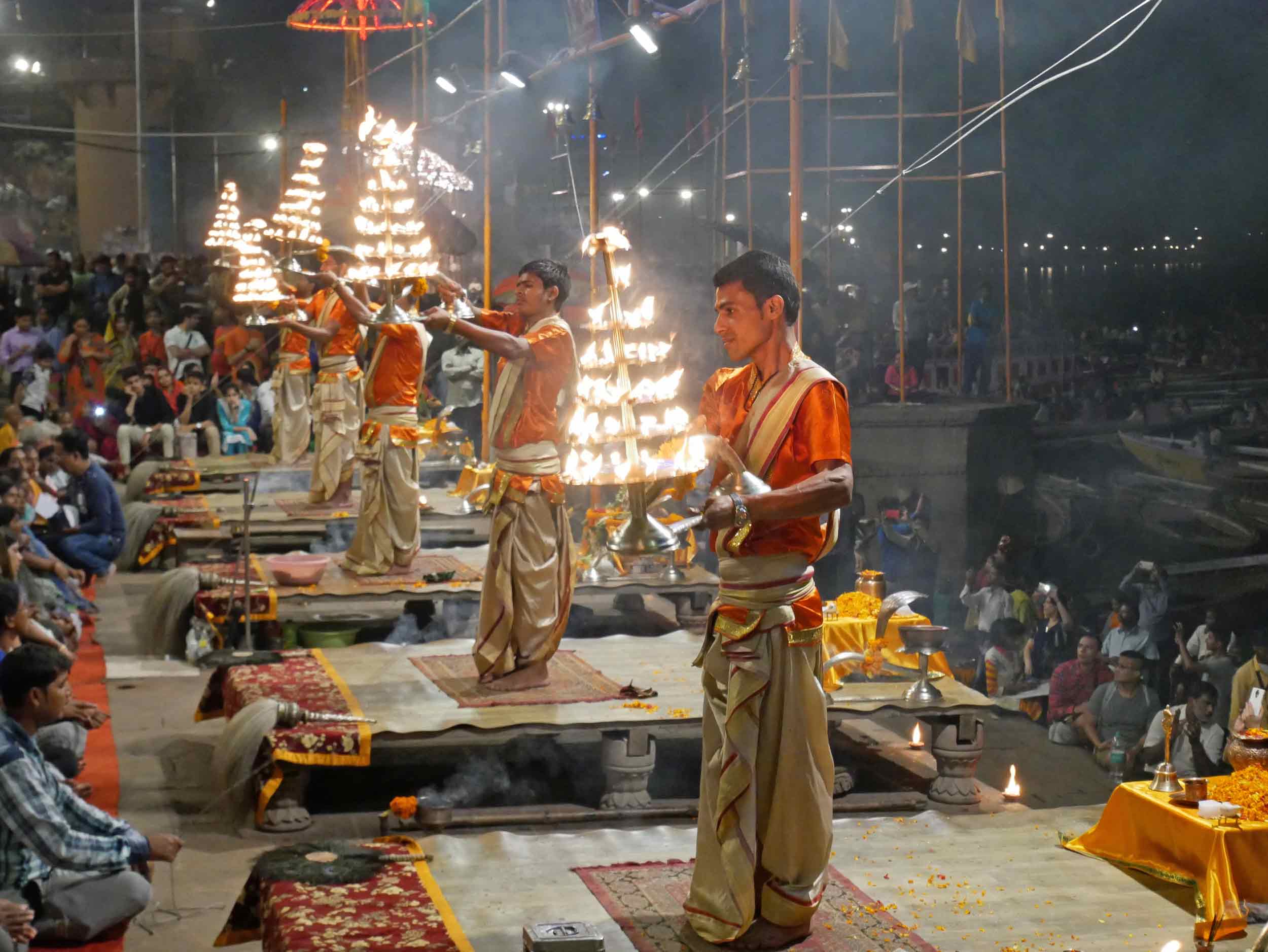  The spectacular Hindu ritual called the 'Ganga Aarti' held at the banks of the River Ganges. 