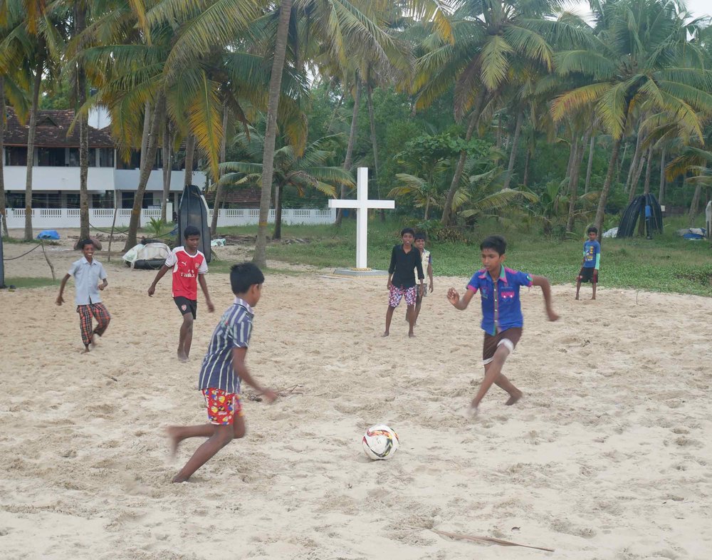  Children playing soccer on Marari beach, our final destination in India (Dec 2). 