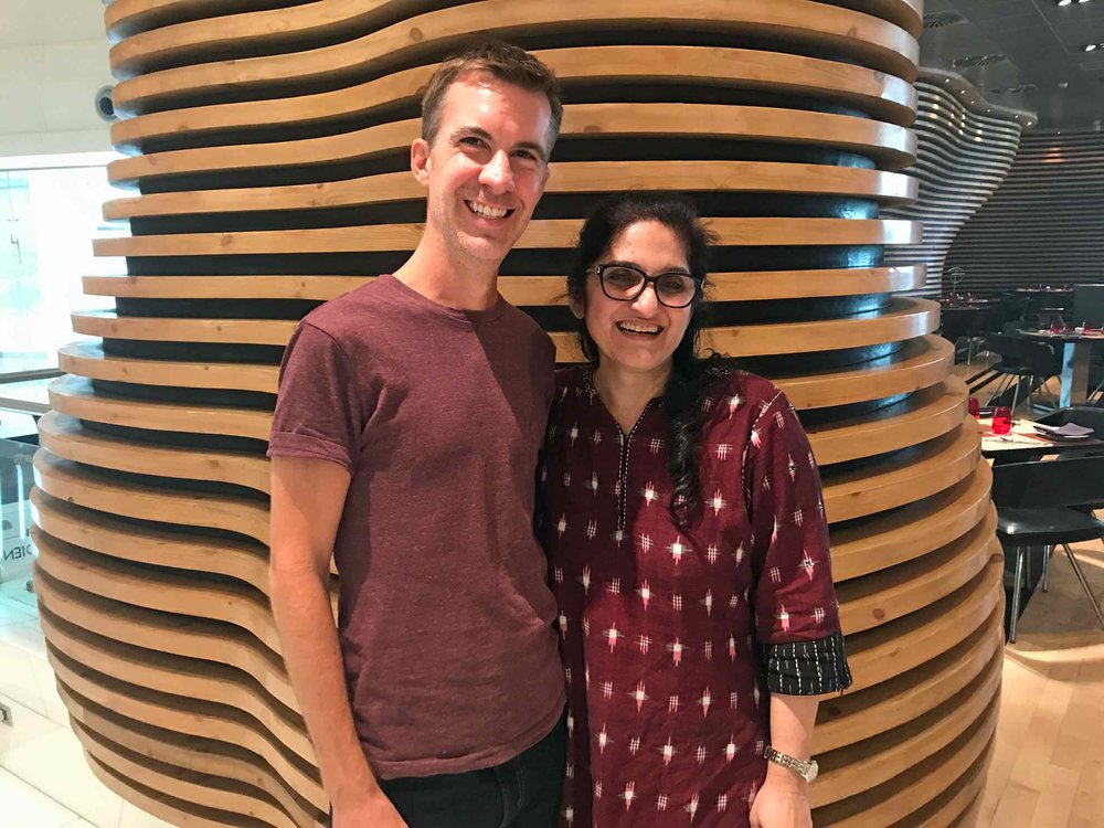  Communications (and color) strategists - Trey and Anjali reunite in the lobby of Le Méridien New Delhi.&nbsp; 