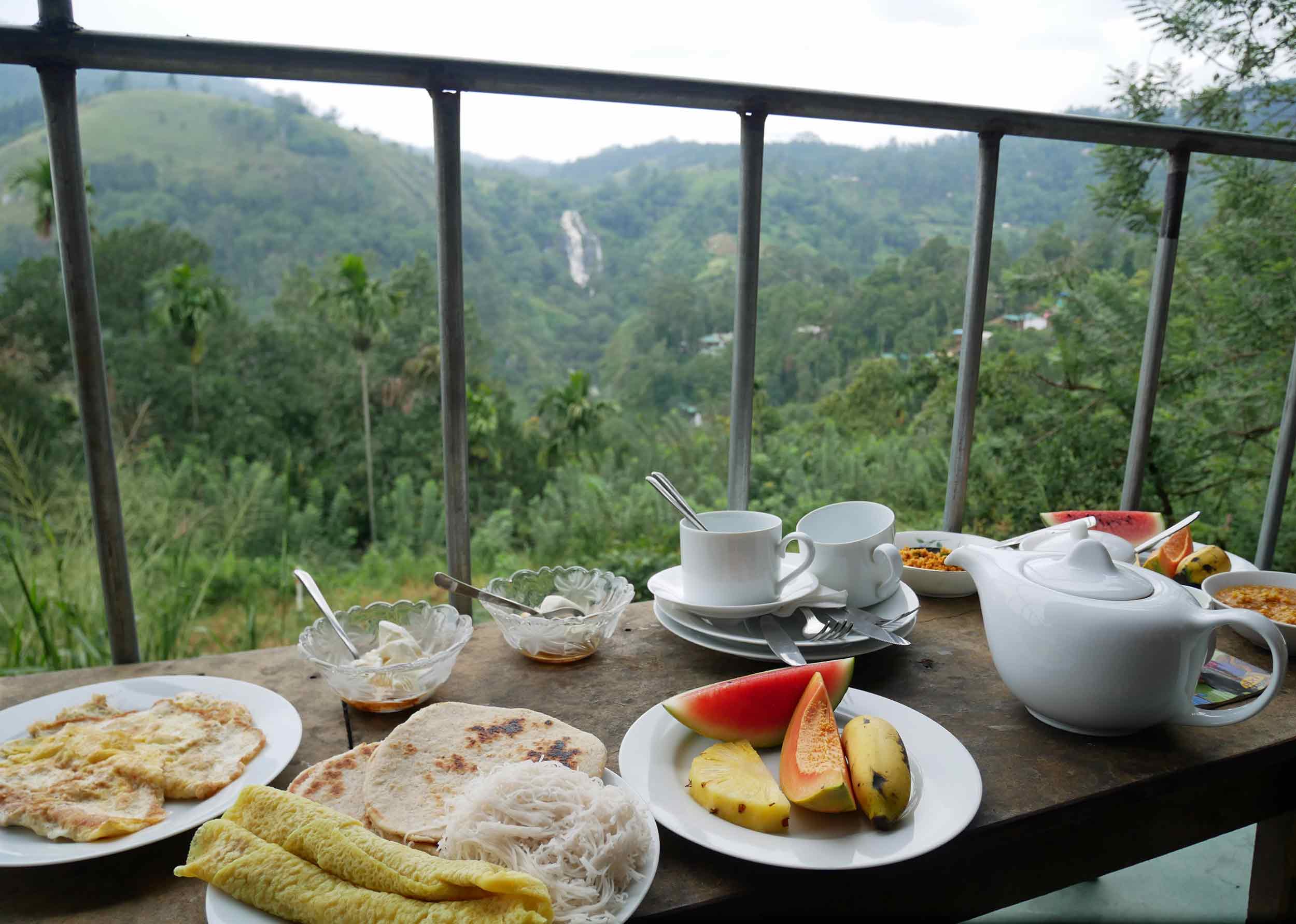 Our Ella guesthouse absolutely spoiled us with these spectacular views and breakfast served daily on our private terrace (Dec 16).
