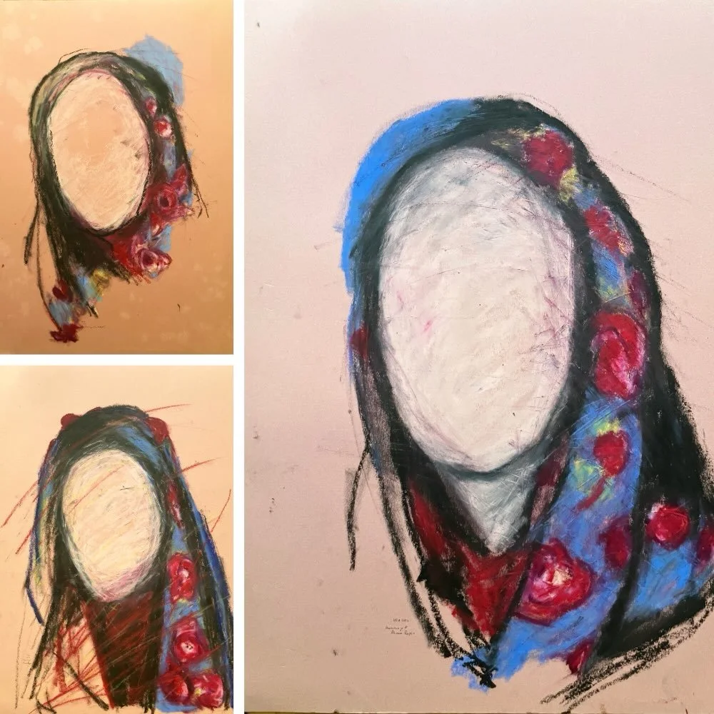 &Eacute;manations de Reines 

Sur la tombe d&rsquo;Aim&eacute;e Rapin, peintre, l&rsquo;artiste @uta._richter signifie l&rsquo;absence par ces dessins sans le visage de @_camille.sa_ aux pastels, comme Aim&eacute;e, dans le cadre de la semaine de l&r